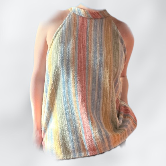 Anthropologie W5 Pastel Rainbow Striped Textured Towel Halter Tank Top Shirt - Picture 2 of 4